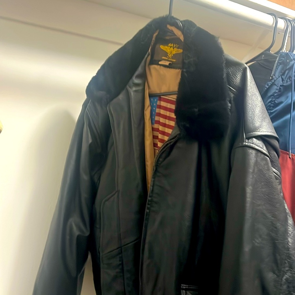Leather jacket with fuzzy neck